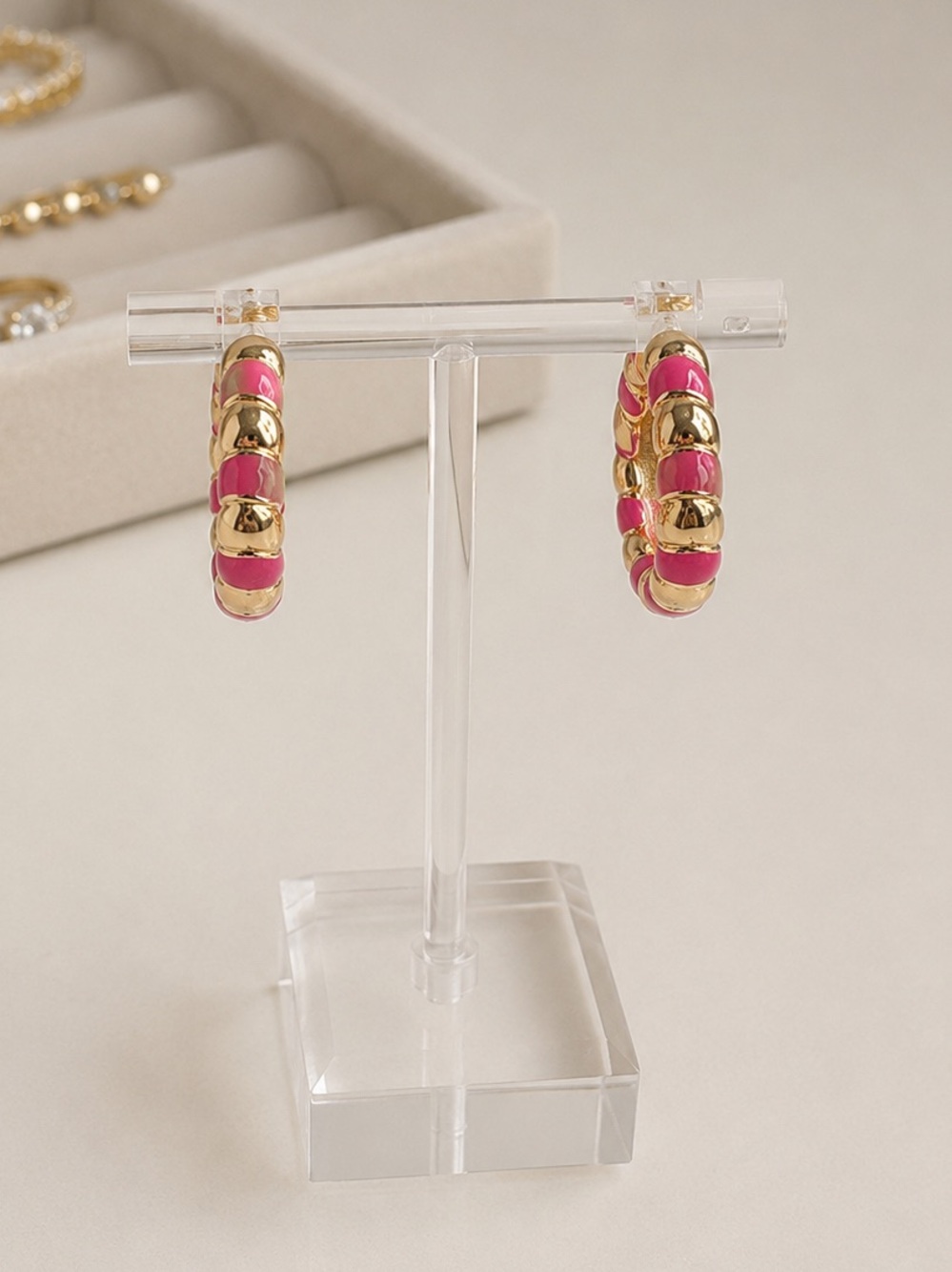 6/$25 - Pomina Pink & Gold-Tone Chunky Hoop Earrings (BR-1212/5)